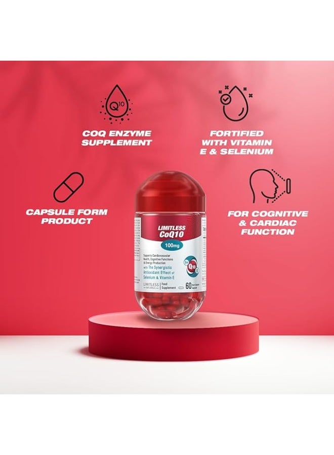 ليمتليس Limitless CoQ 10 - إنزيم CoQ 10، فيتامين E والسيلينيوم - للوظائف الإدراكية والقلبية - 60 كبسولة. - Image 2